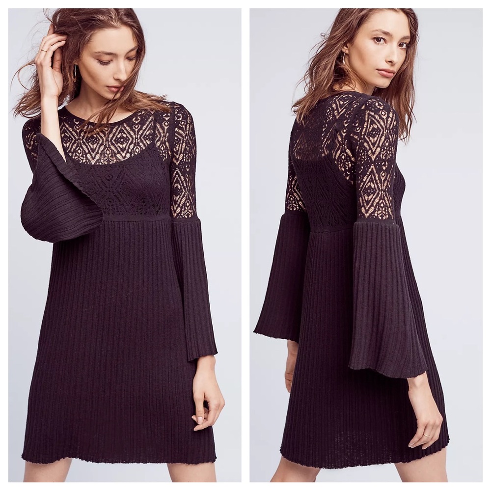 NWOT Serena Bell-Sleeve Sweater Dress BLK/NOIR M medium